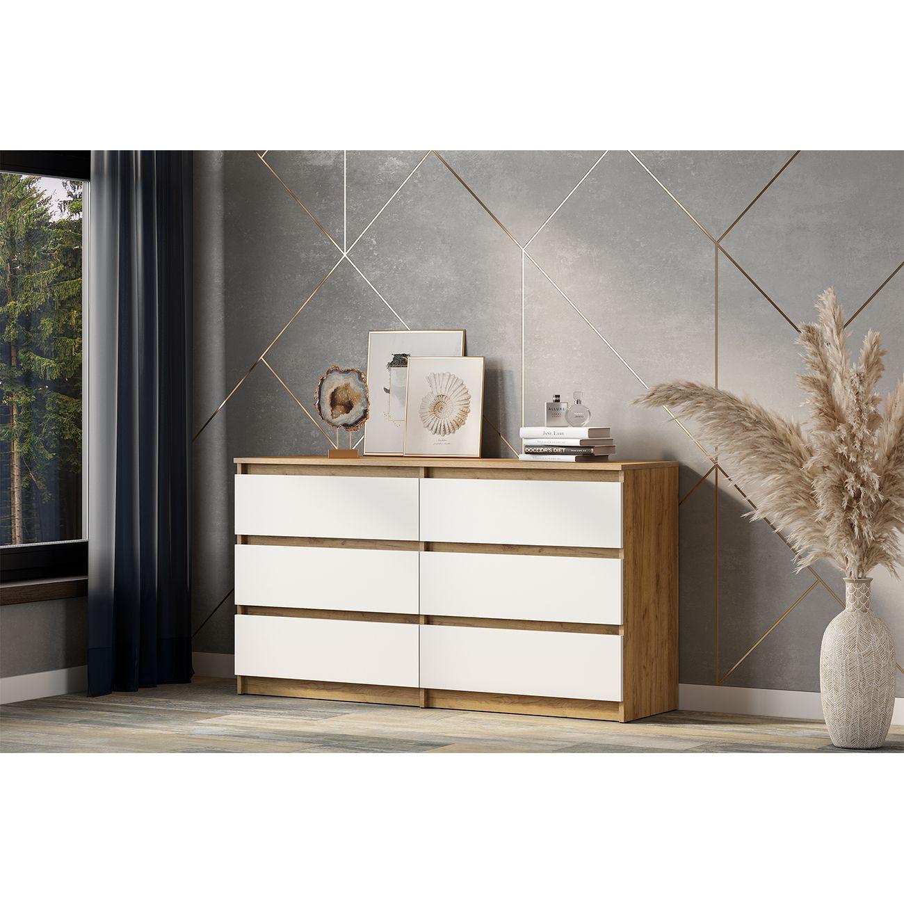 Комод Арника мебель Денвер с ящиками 1,38м, Дуб золотой, Белый