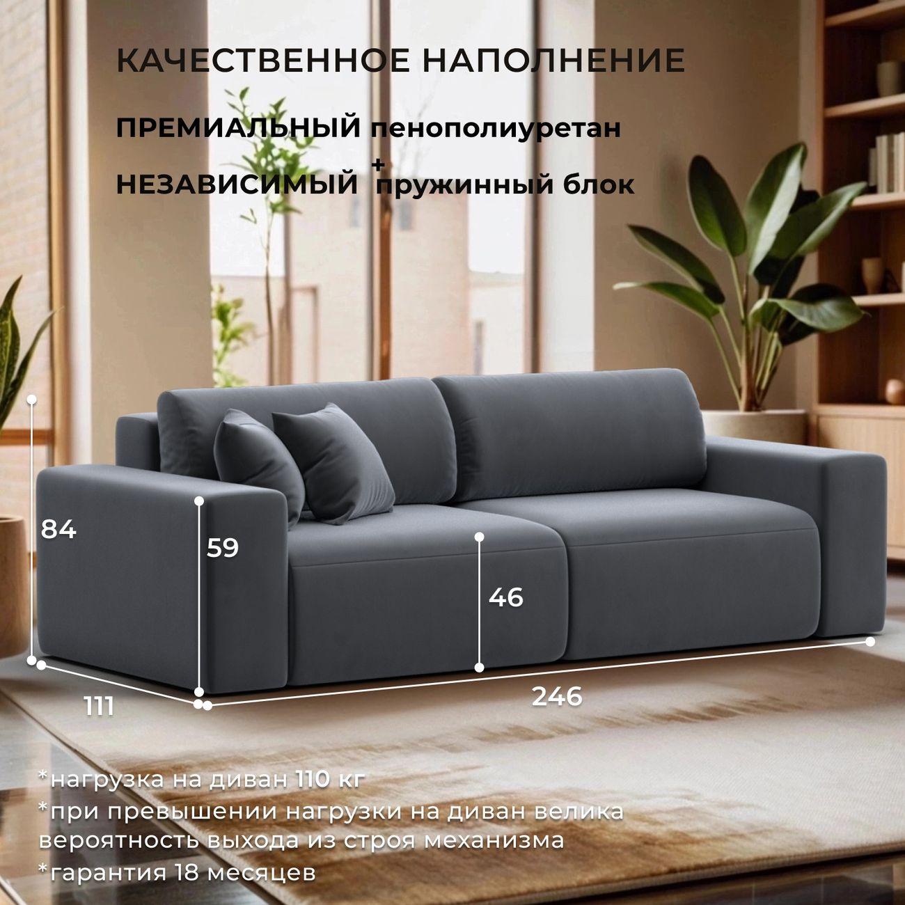 Диван Лига Диванов прямой Лига-036 НПБ Классик, велюр серый