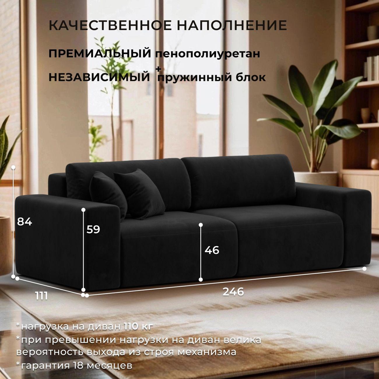 Диван Лига Диванов прямой Лига-036 НПБ Классик, велюр черный