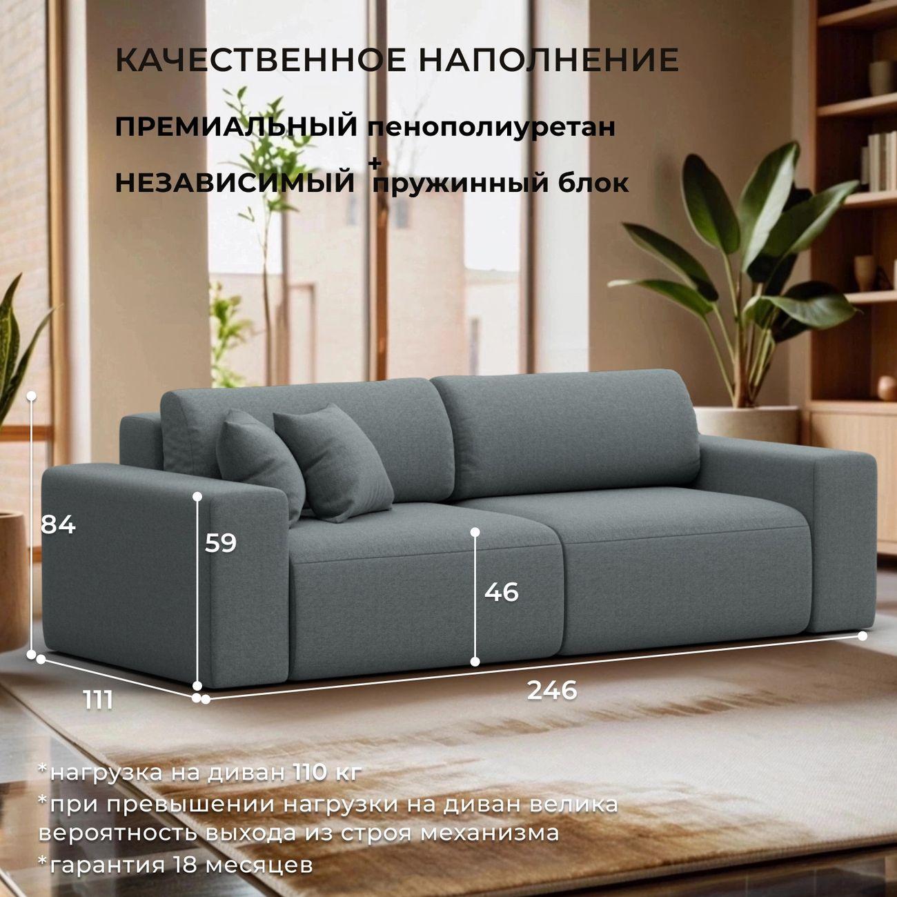 Диван Лига Диванов прямой Лига-036 НПБ Классик, рогожка Амур серый