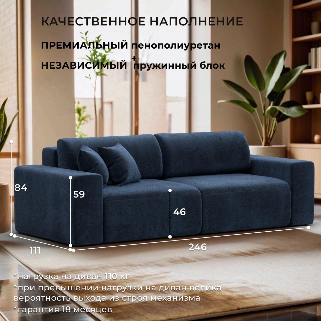 Диван Лига Диванов прямой Лига-036 НПБ Классик, велюр TOWER 13 синий