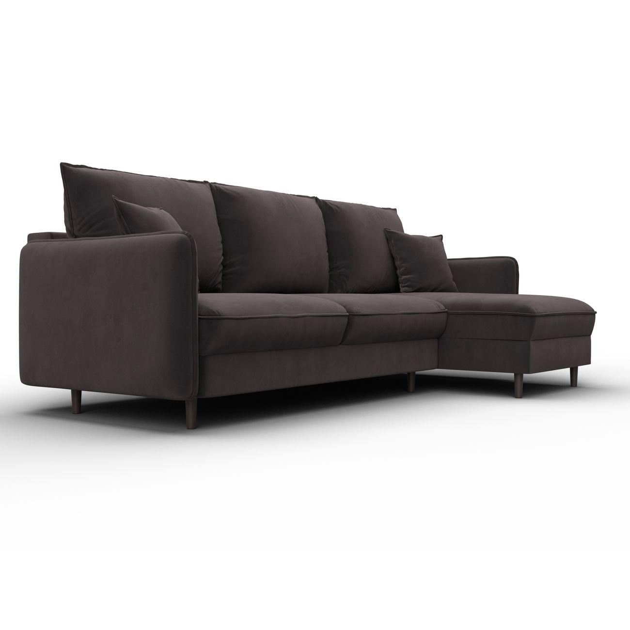 Диван Лига Диванов угловой Лига-064 НПБ, велюр SEVEN 727 коричневый