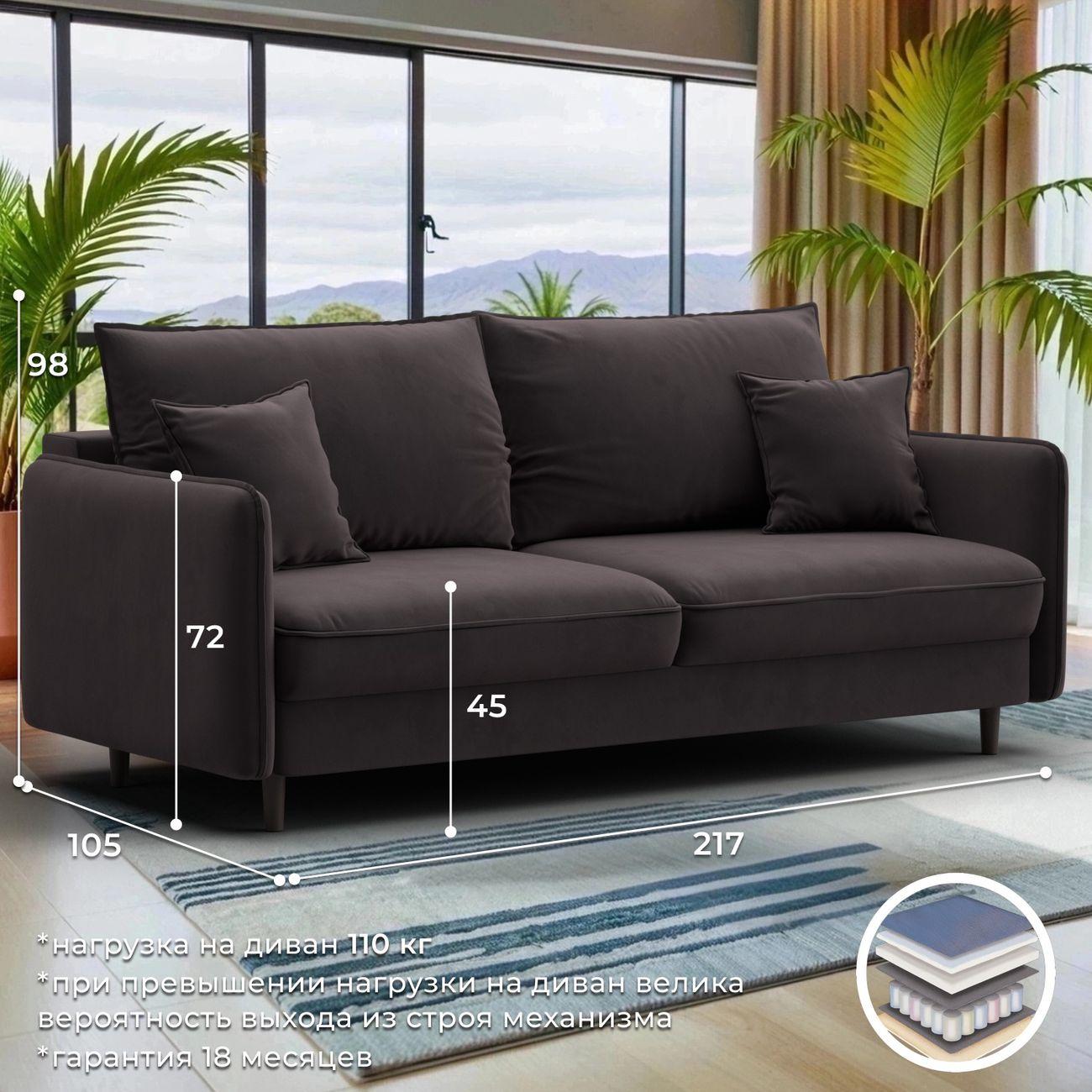 Диван Лига Диванов прямой Лига-064 НПБ, велюр SEVEN 727 коричневый