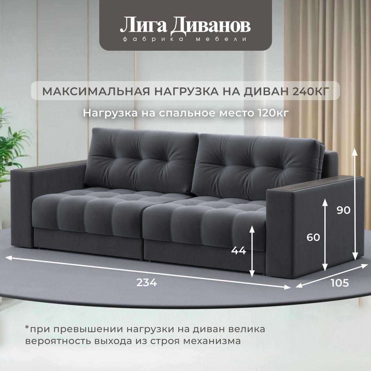 Диван Лига Диванов прямой Лига-049 НПБ, велюр SEVEN 17 серый