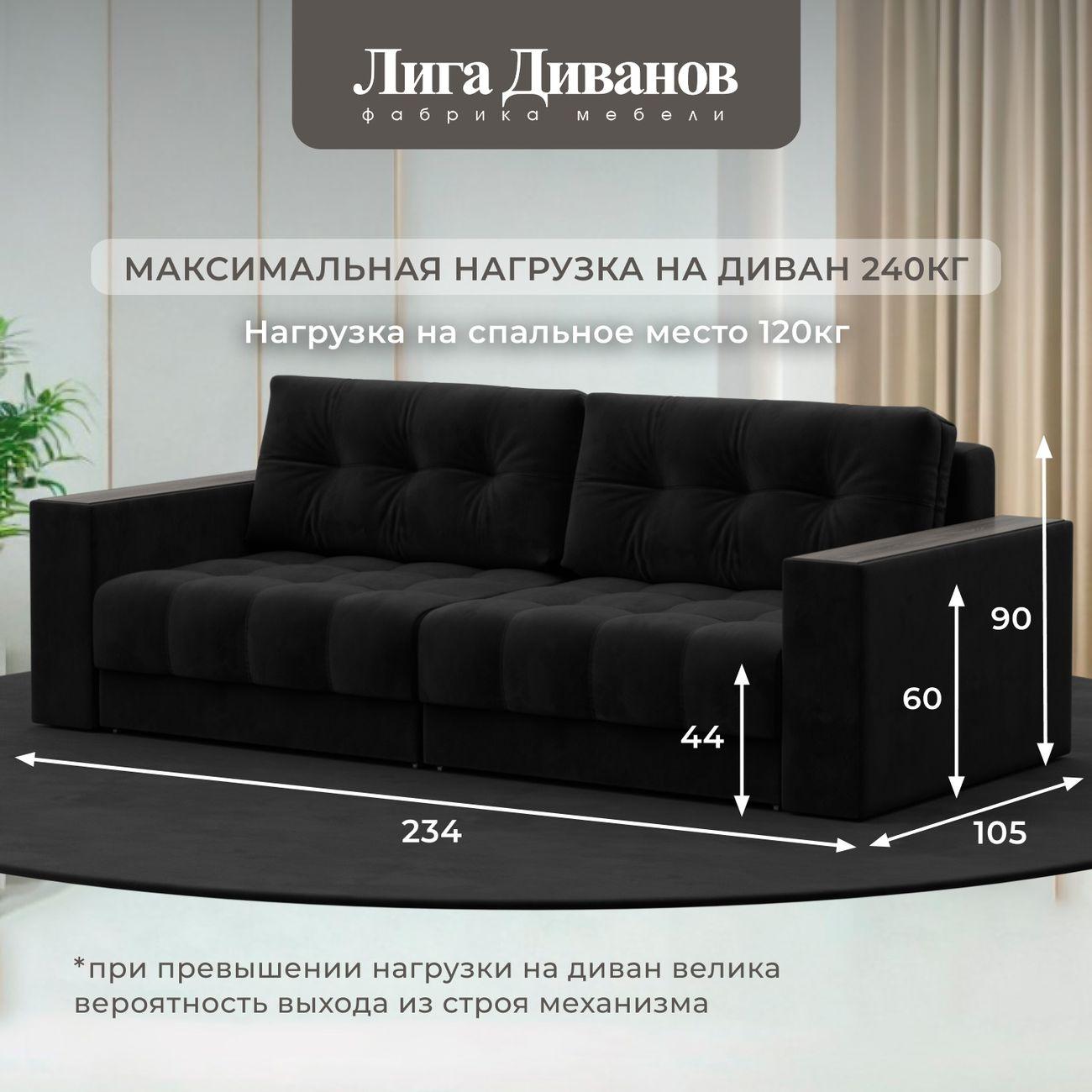 Диван Лига Диванов прямой Лига-049 НПБ, велюр SEVEN 35 черный