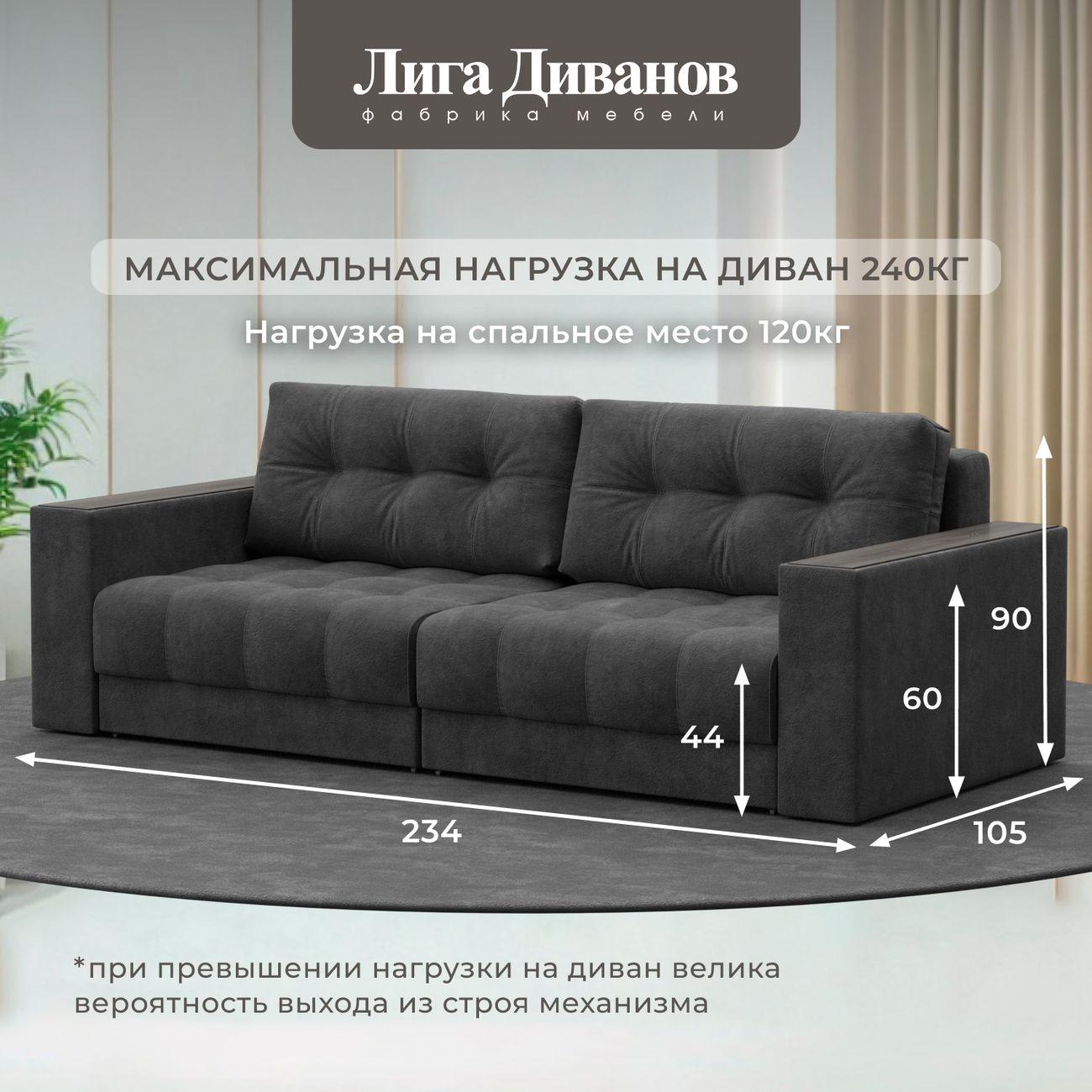 Диван Лига Диванов прямой Лига-049 НПБ, велюр BRUT 16 темно-серый