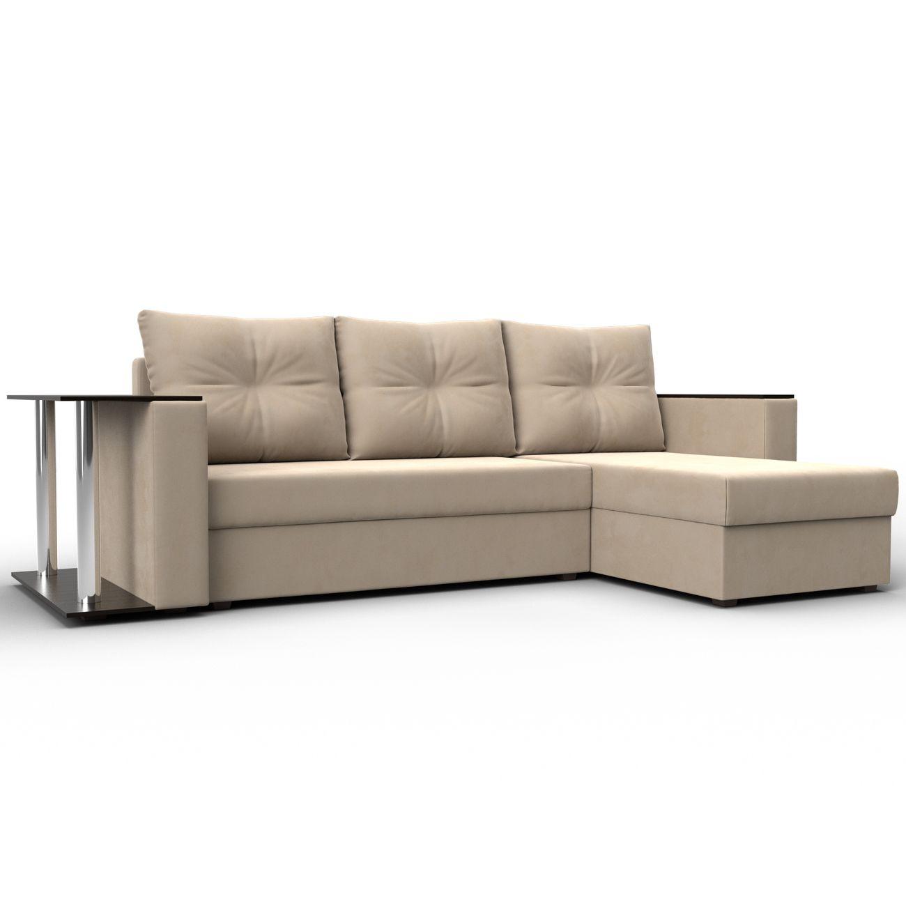 Диван Лига Диванов угловой Атланта со столом, велюр бежевый