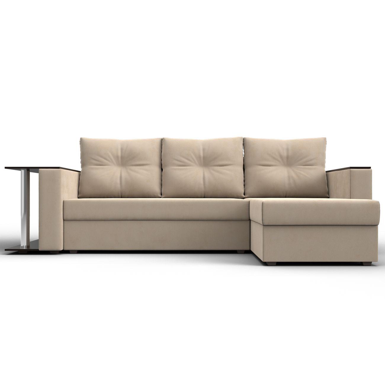 Диван Лига Диванов угловой Атланта со столом, велюр бежевый