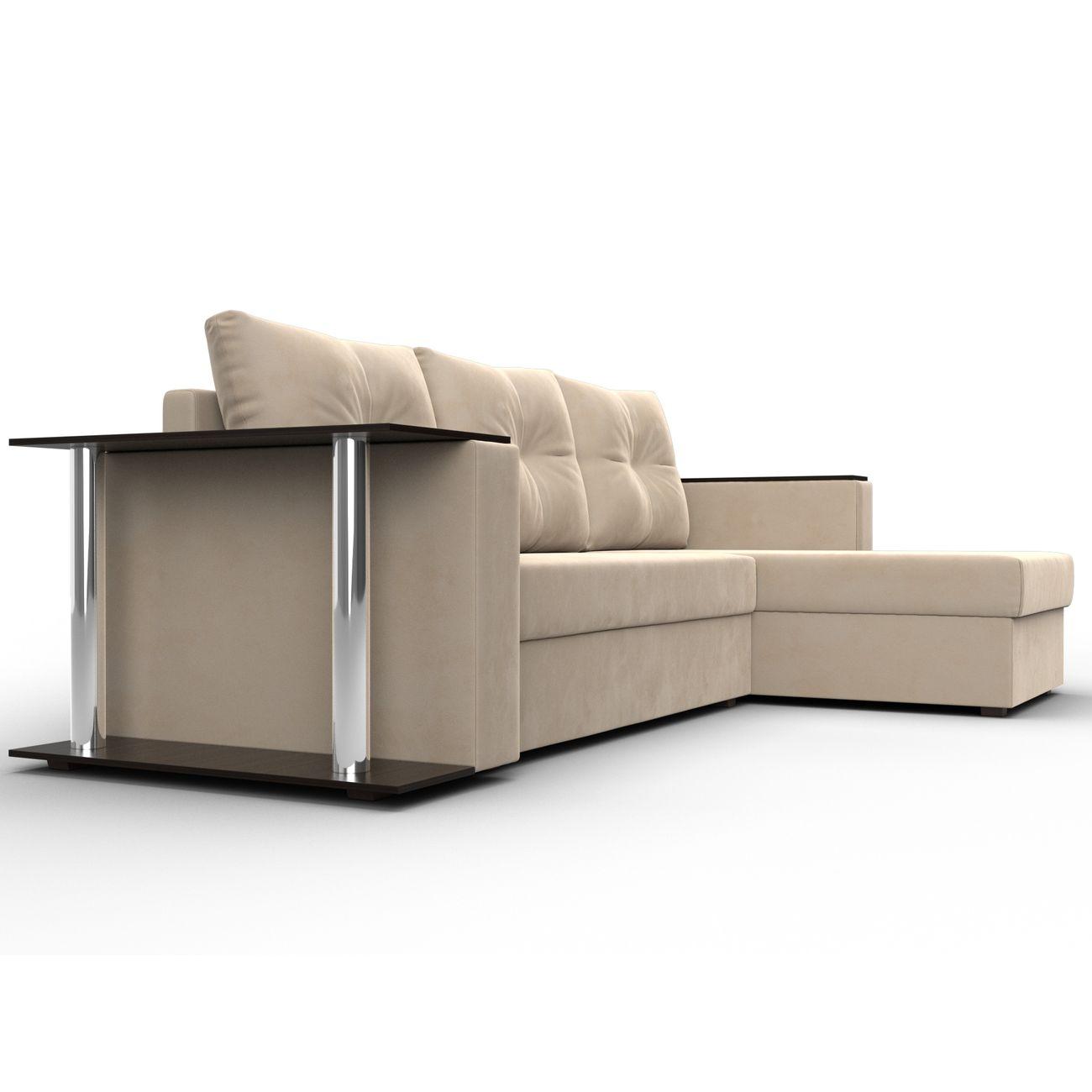 Диван Лига Диванов угловой Атланта со столом, велюр бежевый