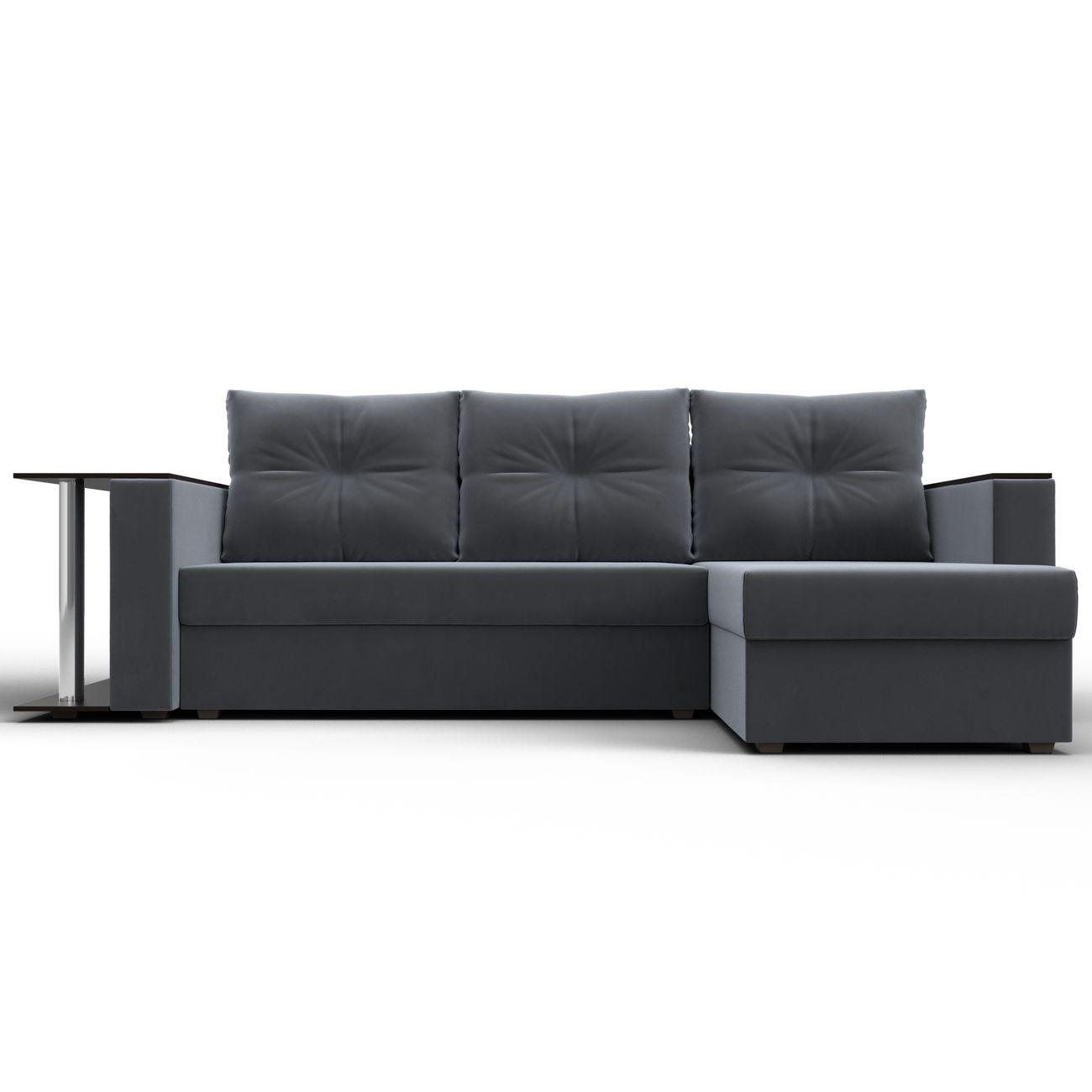 Диван Лига Диванов Атланта со столом универсальный угол, велюр серый