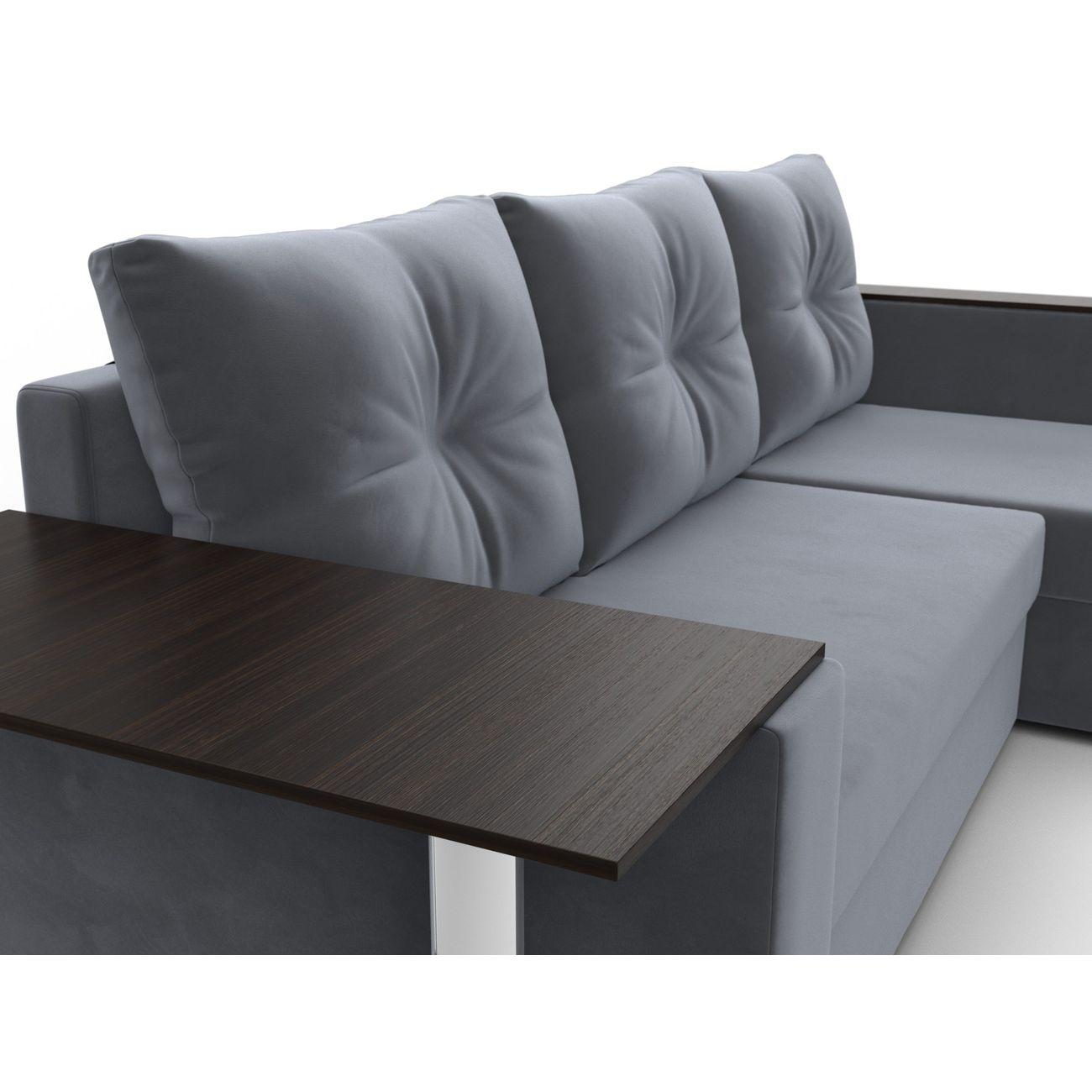 Диван Лига Диванов Атланта со столом универсальный угол, велюр серый