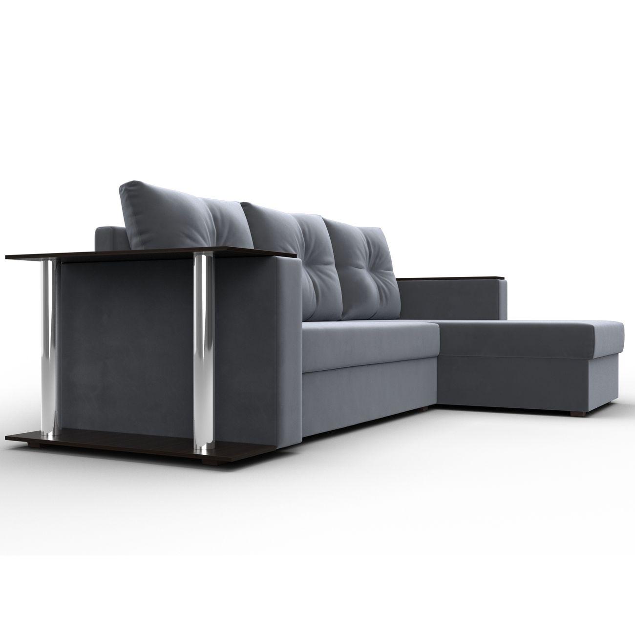 Диван Лига Диванов Атланта со столом универсальный угол, велюр серый