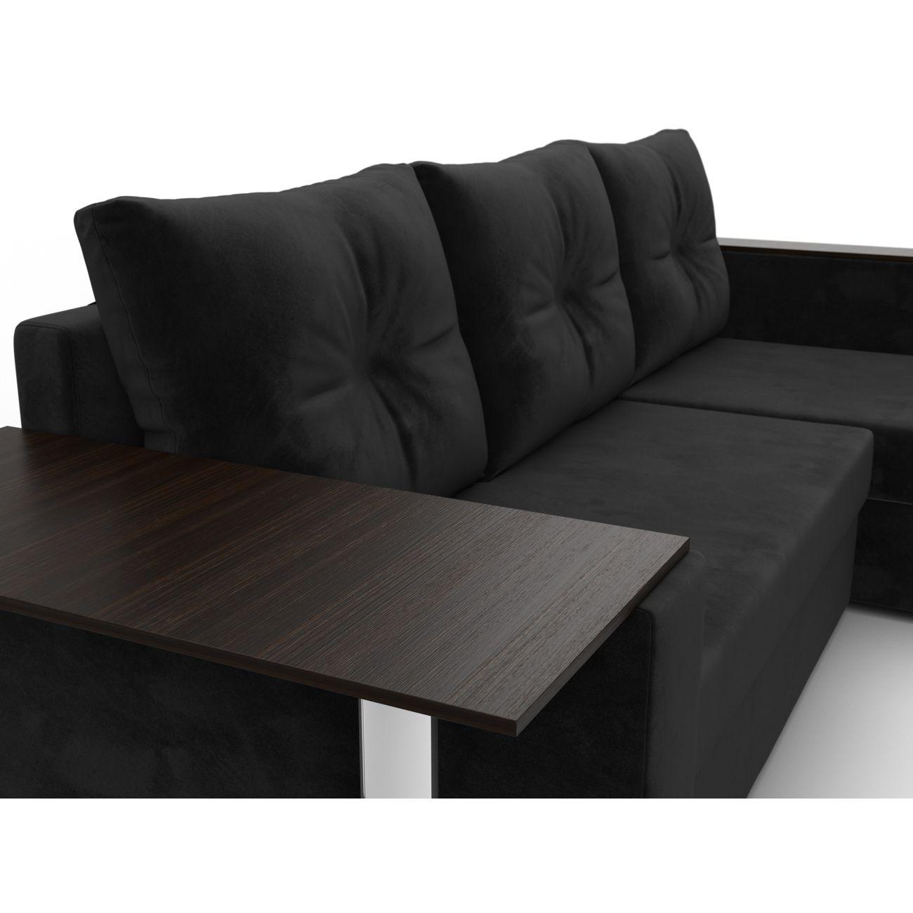 Диван Лига Диванов угловой Атланта со столом, велюр черный