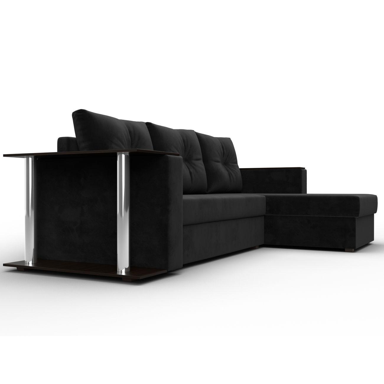 Диван Лига Диванов угловой Атланта со столом, велюр черный