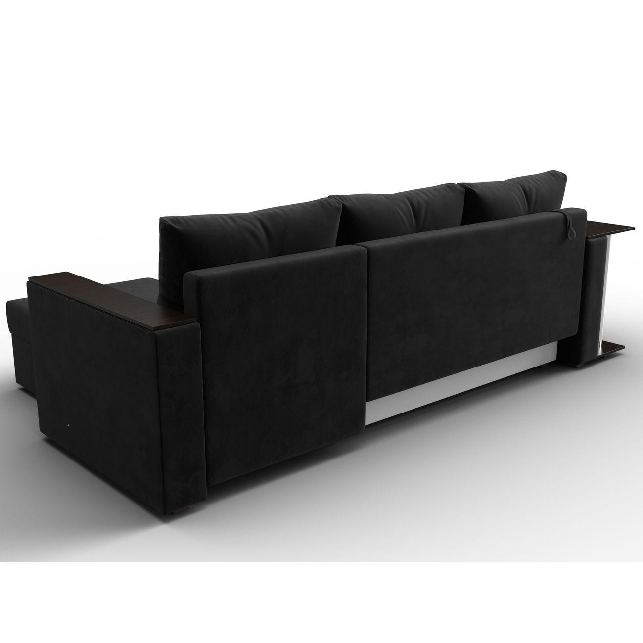 Диван Лига Диванов угловой Атланта со столом, велюр черный