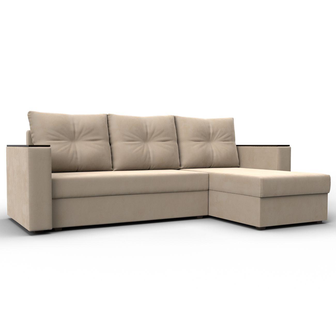 Диван Лига Диванов угловой Атланта без стола, велюр бежевый