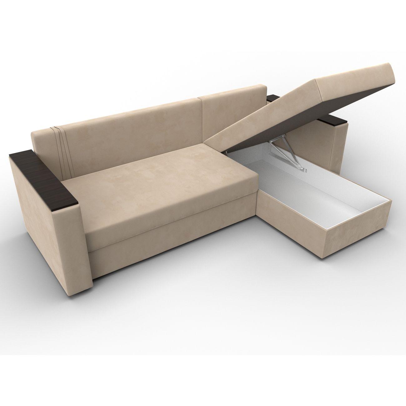 Диван Лига Диванов угловой Атланта без стола, велюр бежевый