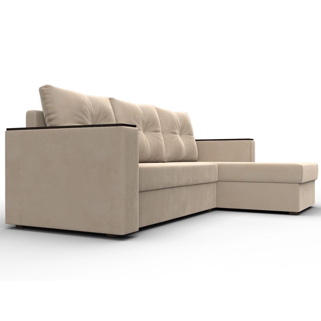 Диван Лига Диванов угловой Атланта без стола, велюр бежевый