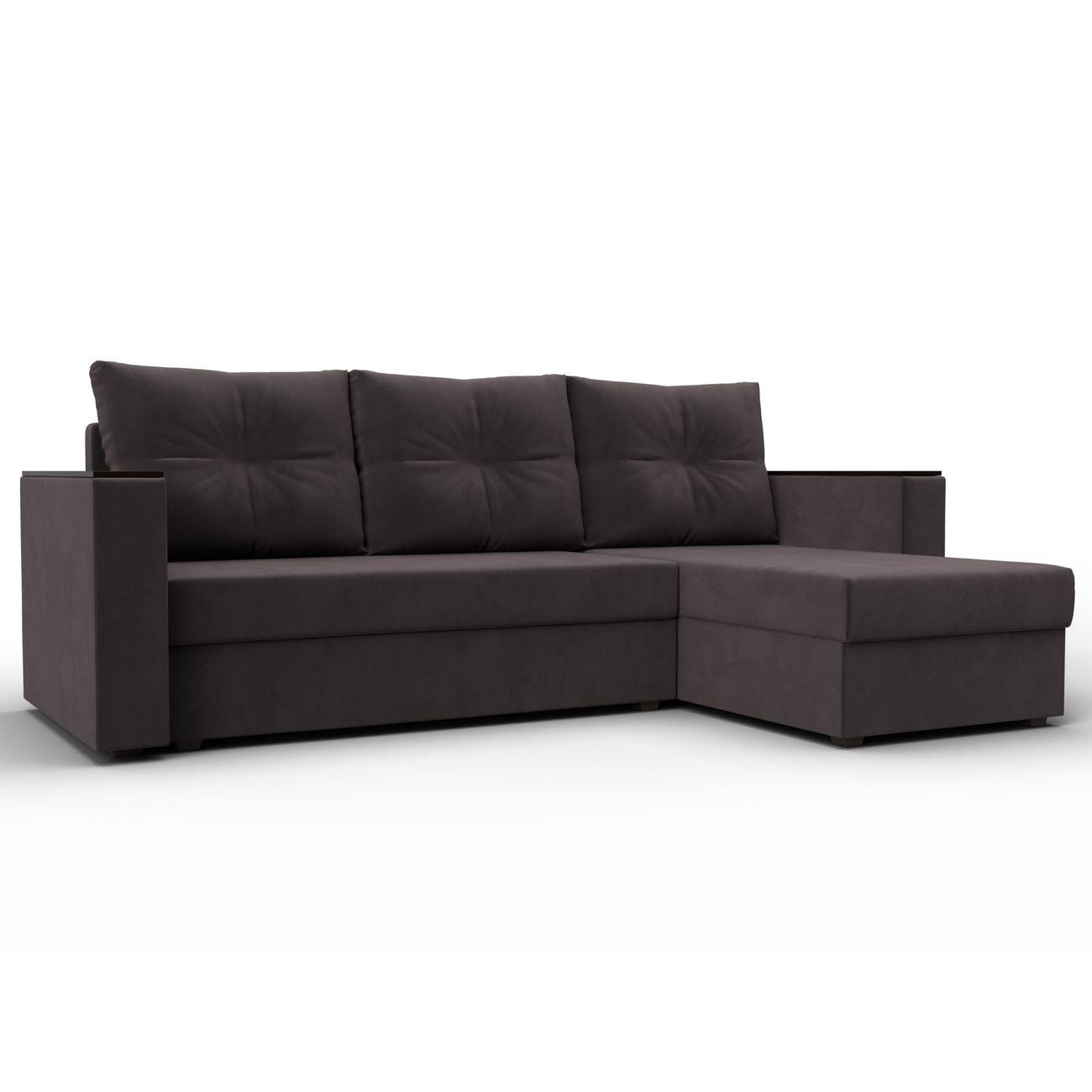 Диван Лига Диванов угловой Атланта без стола, велюр коричневый