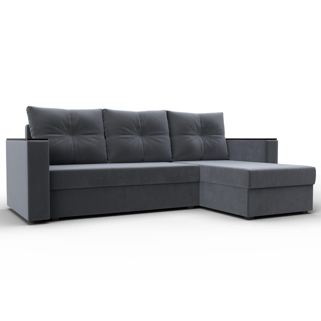 Диван Лига Диванов Атланта без стола универсальный угол, велюр серый