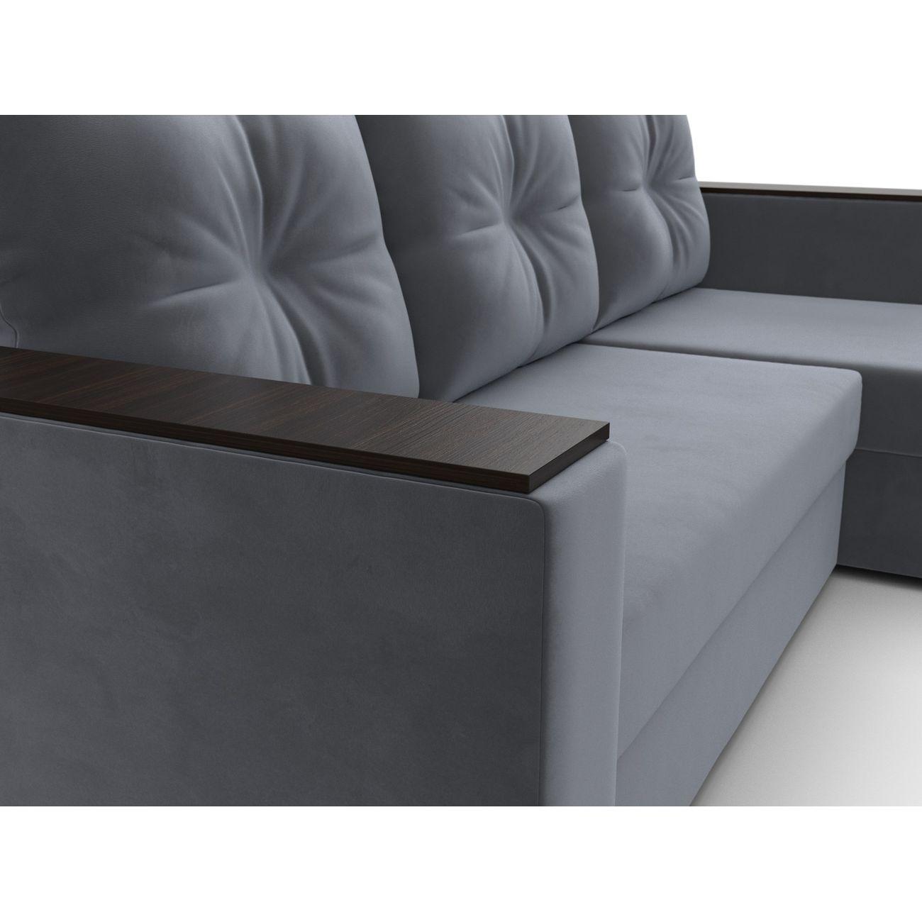 Диван Лига Диванов Атланта без стола универсальный угол, велюр серый