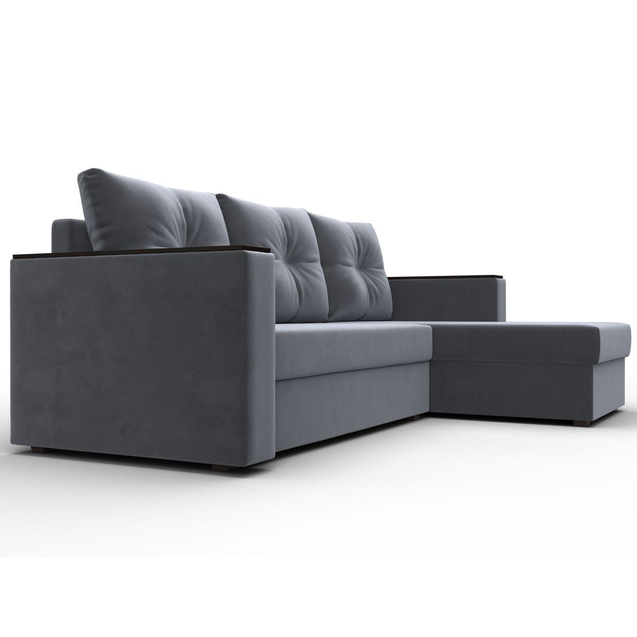 Диван Лига Диванов Атланта без стола универсальный угол, велюр серый