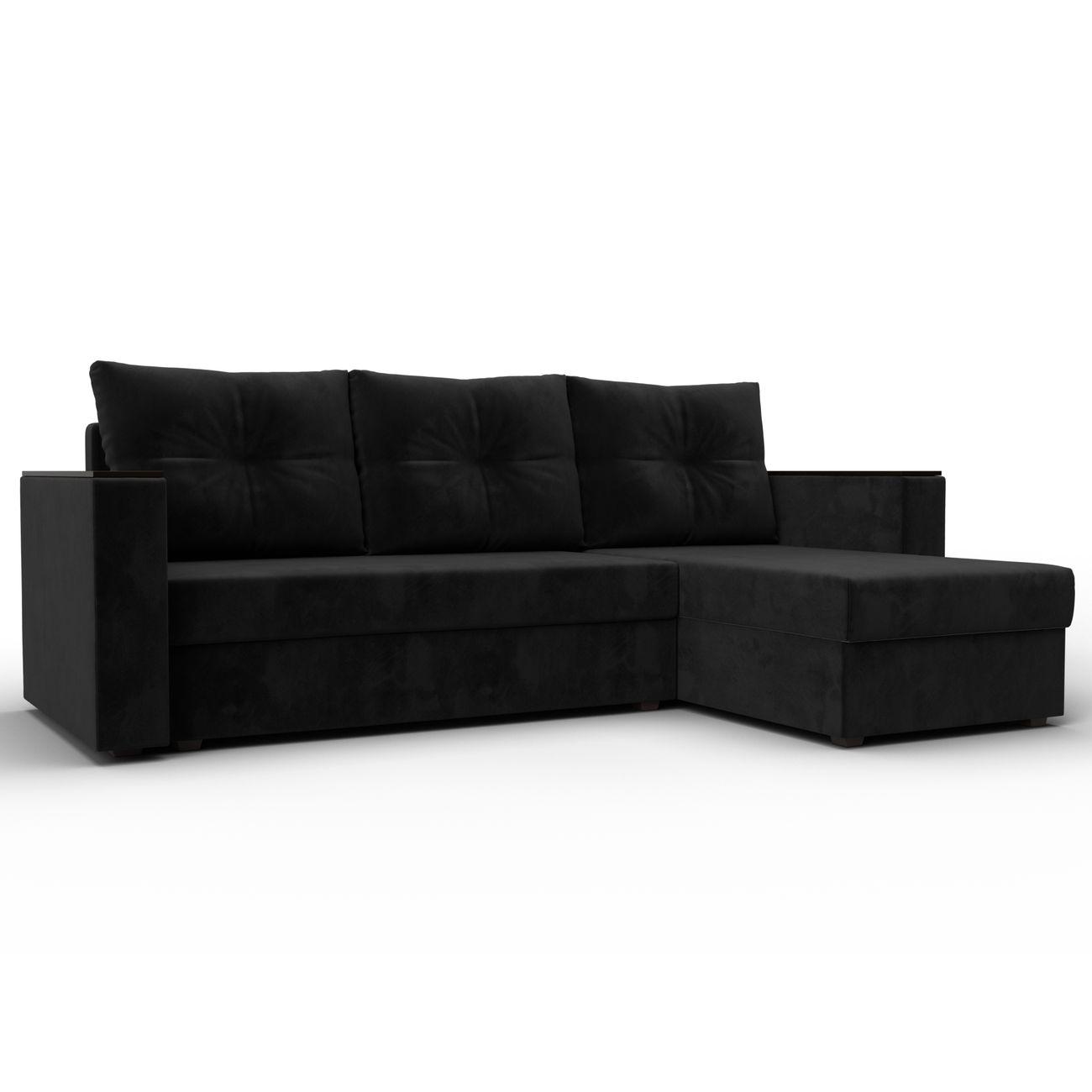 Диван Лига Диванов угловой Атланта без стола, велюр черный