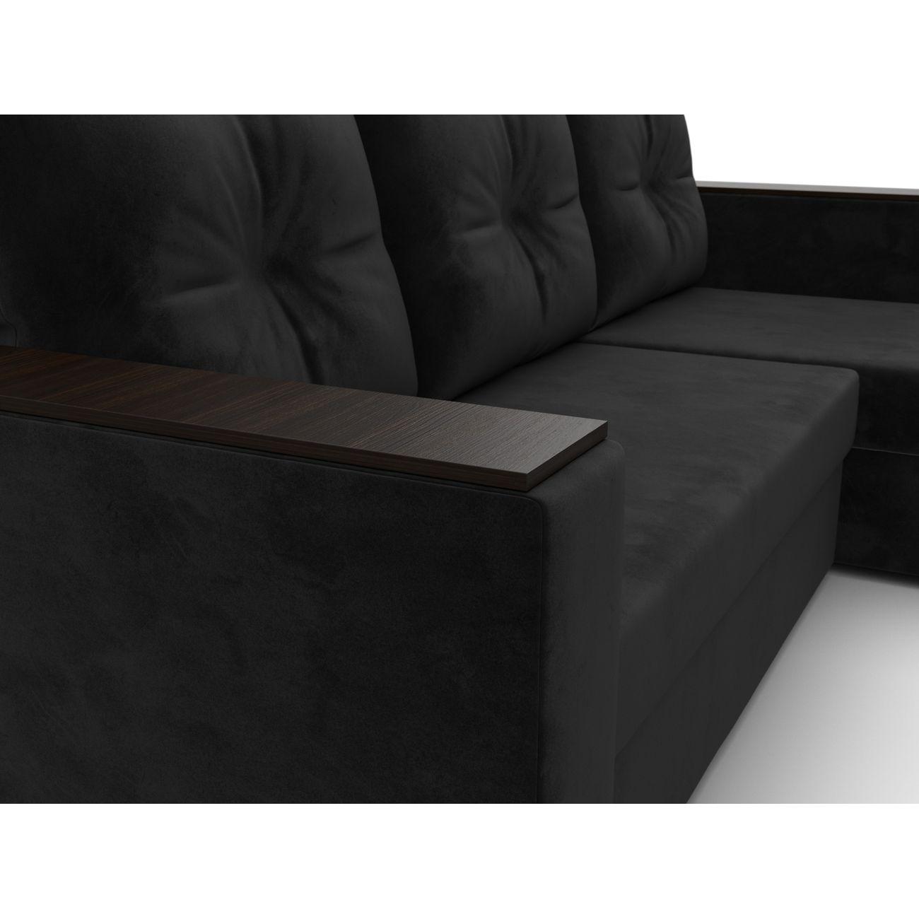 Диван Лига Диванов угловой Атланта без стола, велюр черный