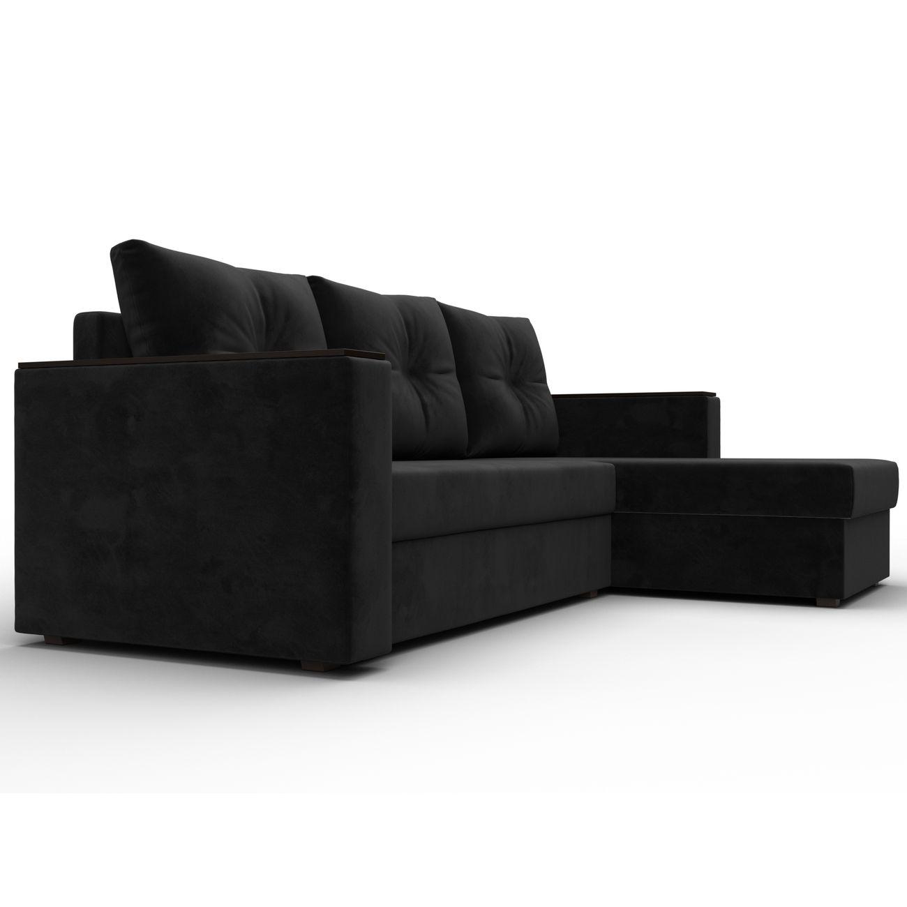 Диван Лига Диванов угловой Атланта без стола, велюр черный