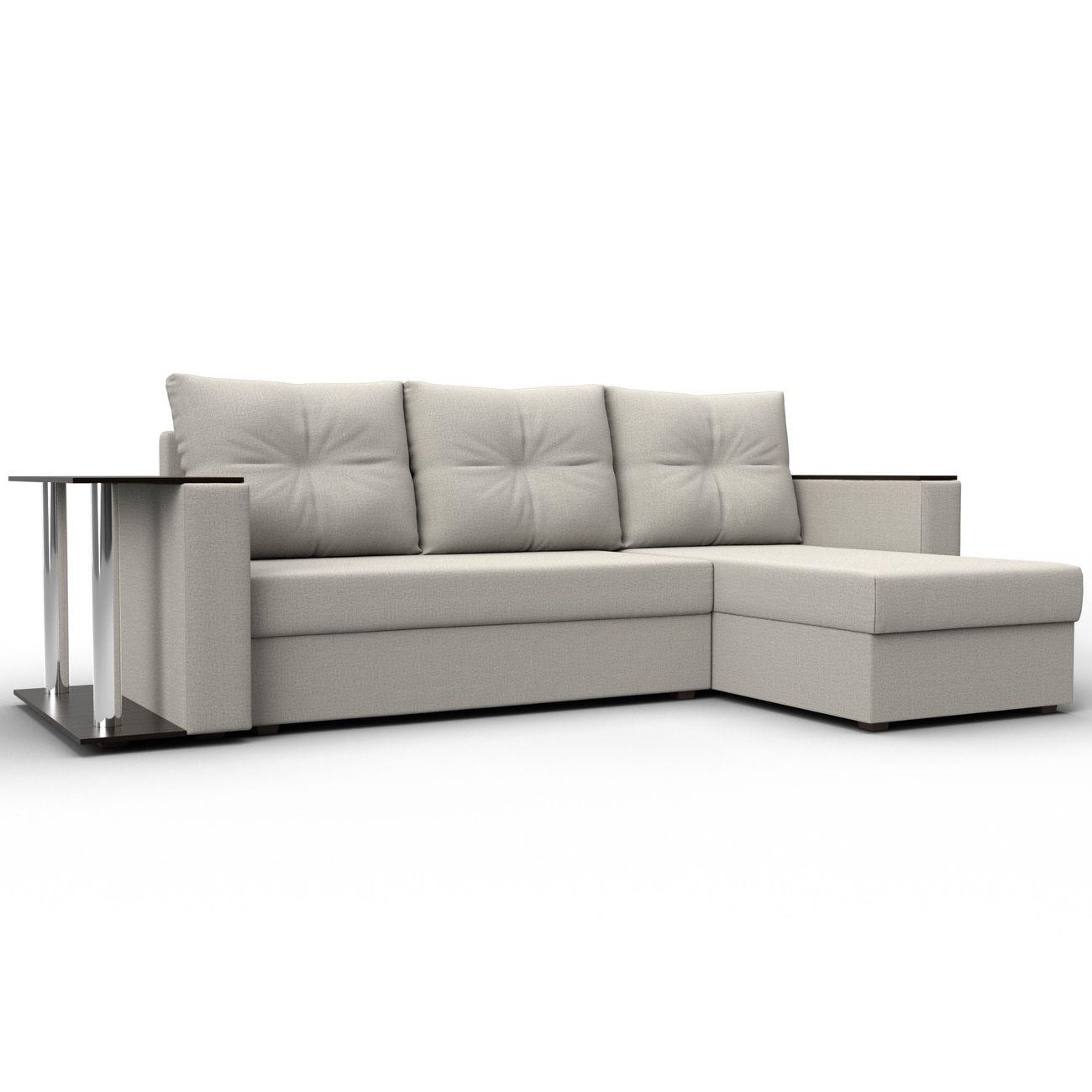 Диван угловой Лига Диванов Атланта со столом, рогожка Амур бежевый