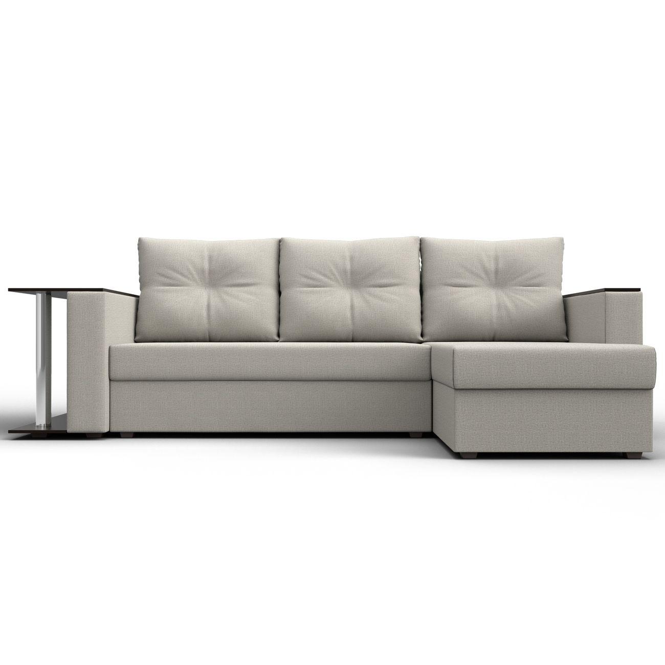 Диван угловой Лига Диванов Атланта со столом, рогожка Амур бежевый