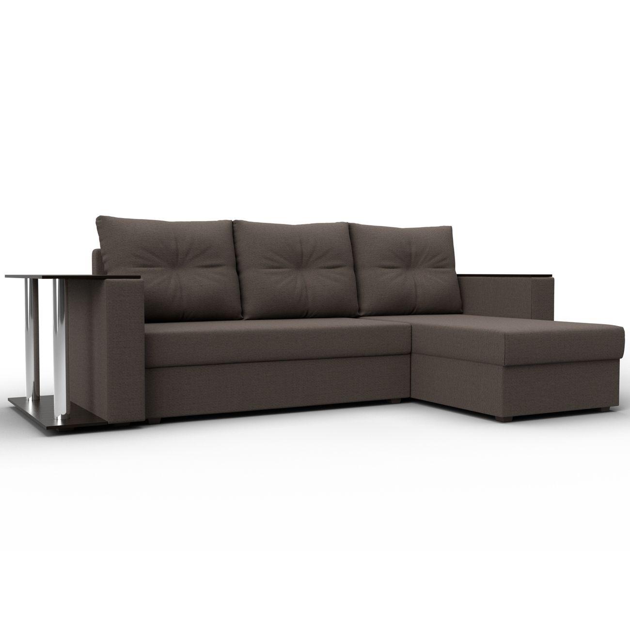 Диван угловой Лига Диванов Атланта со столом, рогожка Амур коричневый