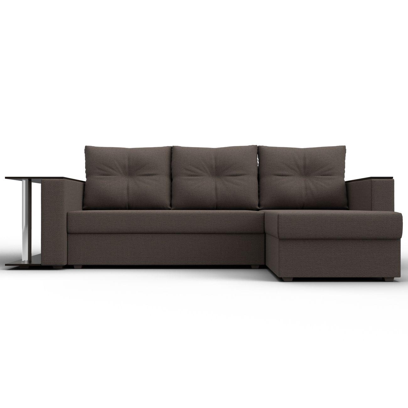 Диван угловой Лига Диванов Атланта со столом, рогожка Амур коричневый