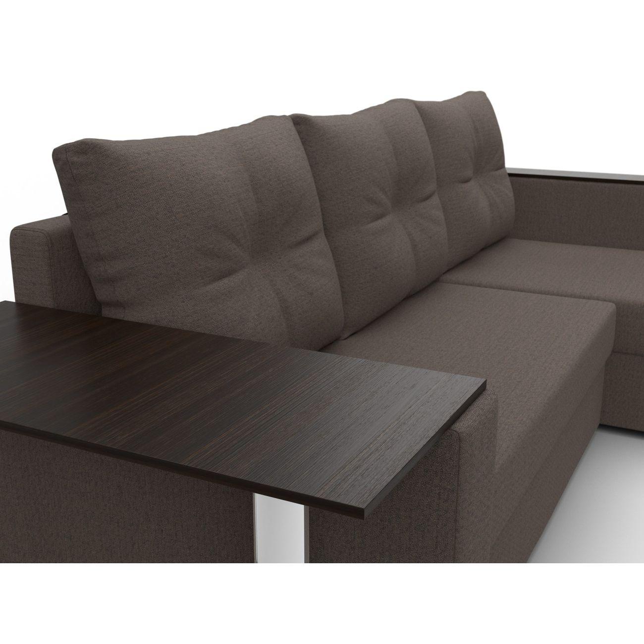 Диван угловой Лига Диванов Атланта со столом, рогожка Амур коричневый