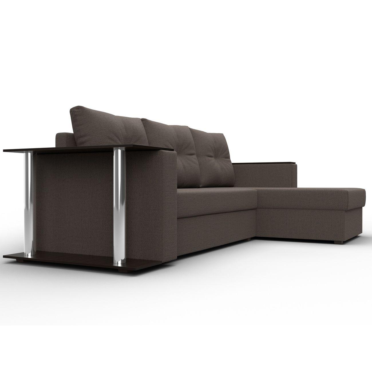 Диван угловой Лига Диванов Атланта со столом, рогожка Амур коричневый