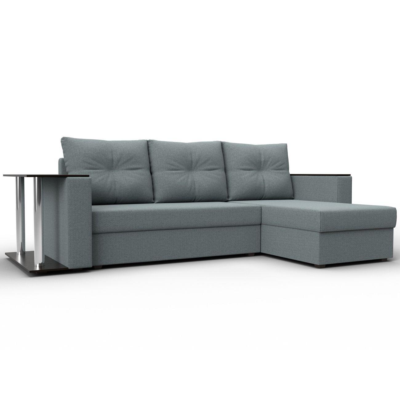 Диван угловой Лига Диванов Атланта со столом, рогожка Амур серый