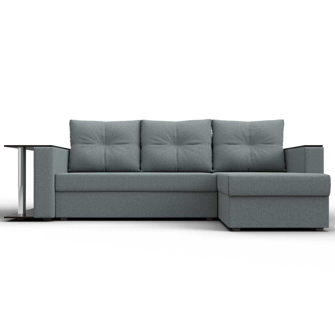 Диван угловой Лига Диванов Атланта со столом, рогожка Амур серый