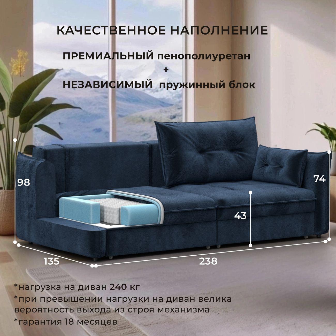 Диван Лига Диванов прямой Лига-100 НПБ,велюр TOWER 13 синий