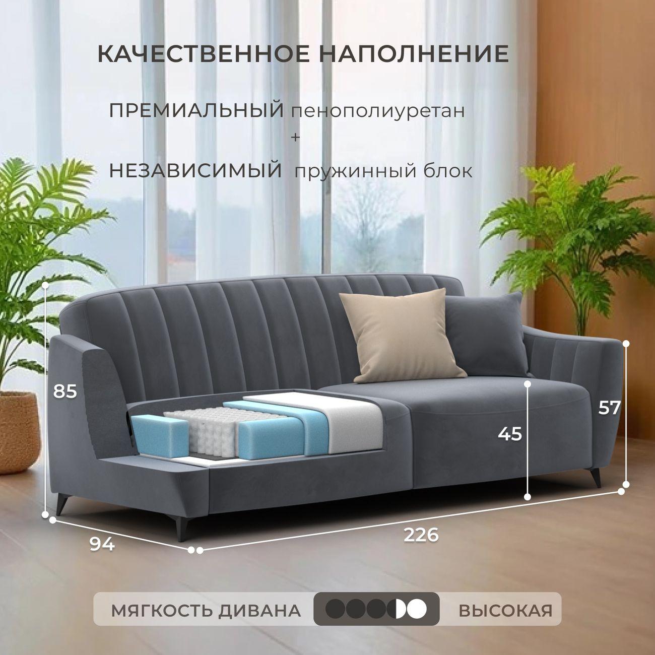 Диван Лига Диванов Лига-095 НПБ, велюр SEVEN 17 серый