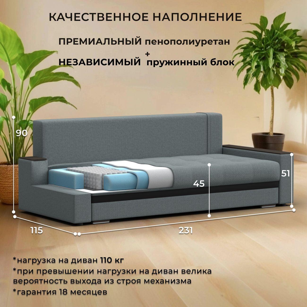 Диван Лига Диванов Лига-096 НПБ рогожка Амур 07 серый экокожа черный