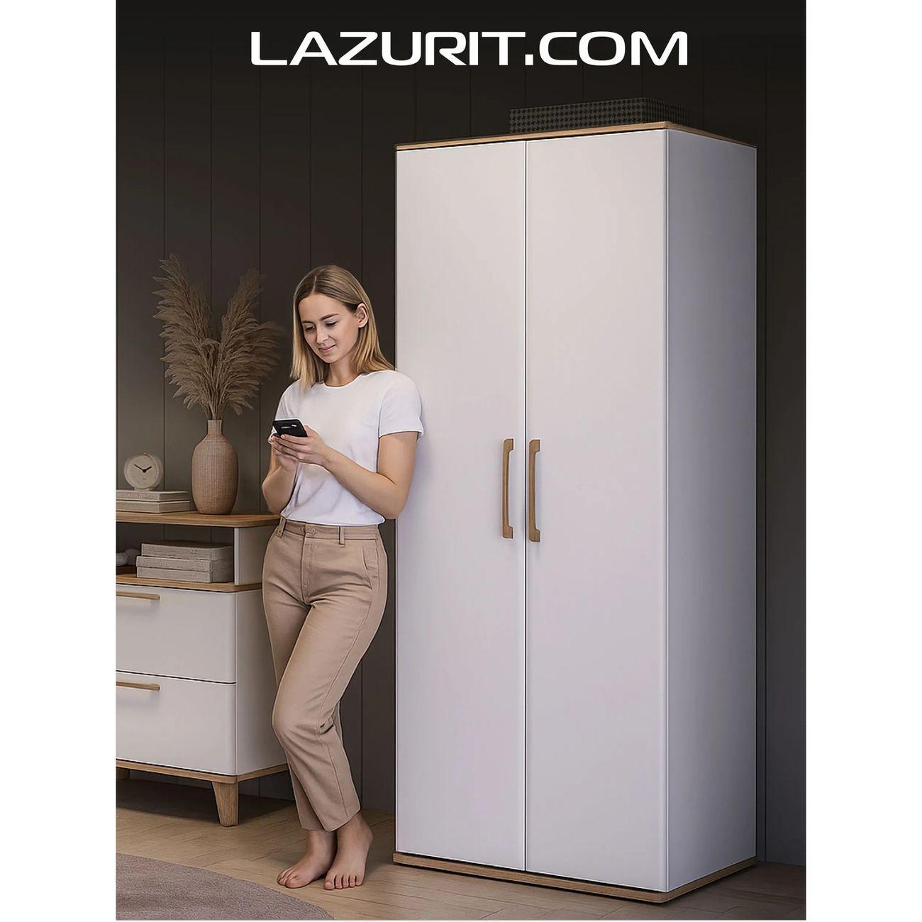 Шкаф для одежды распашной LAZURIT мебель Эльбрус двустворчатый с полками и штангой белый фото