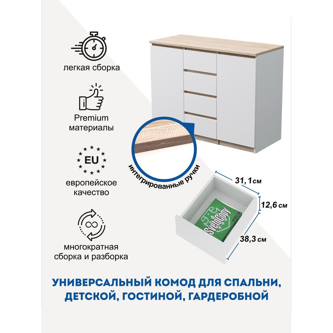 Комод LAZURIT мебель белый/сонома Sven 7909.д0.03у