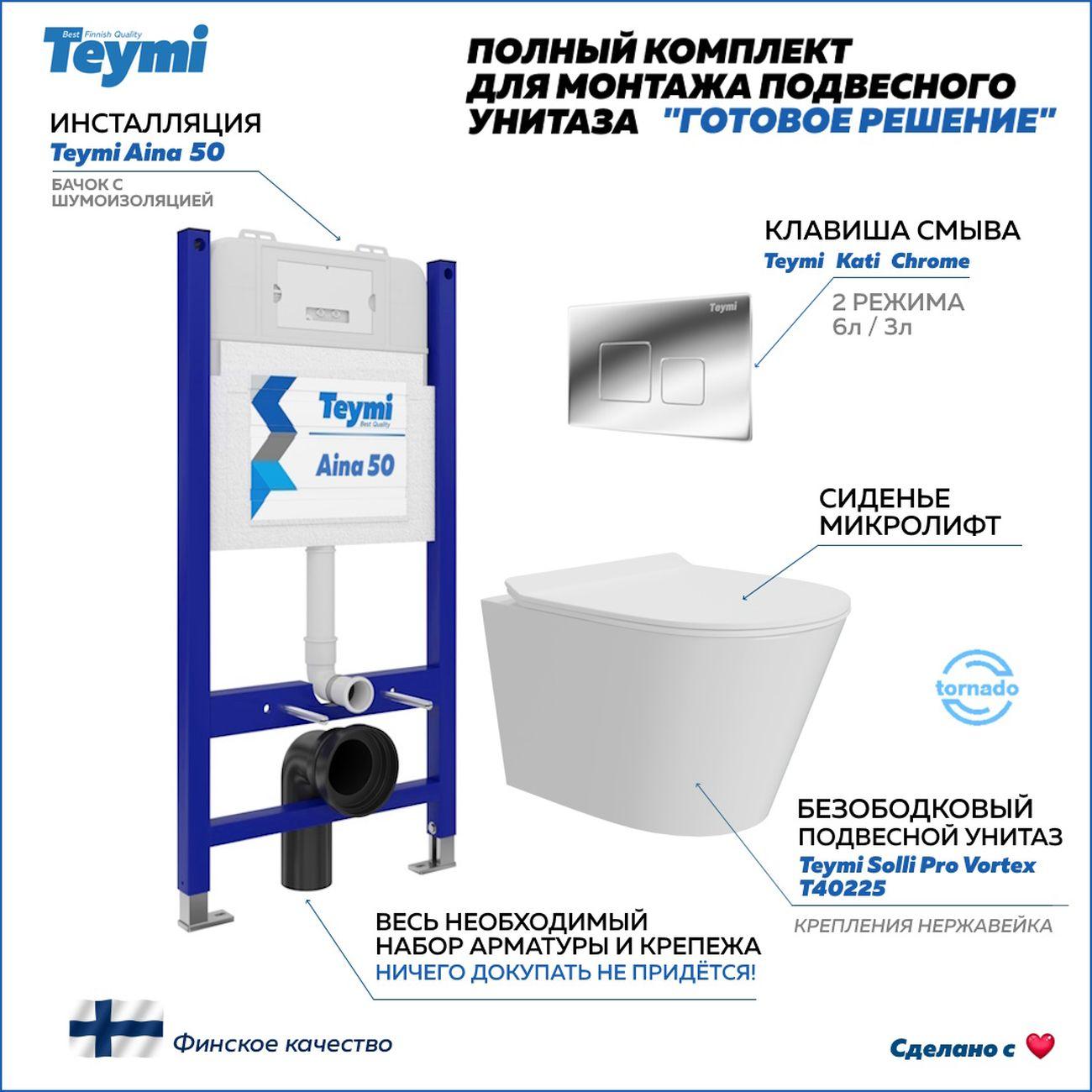 Комплекты для монтажа унитаза Teymi Solli Pro Vortex кнопка хром F16342 фото