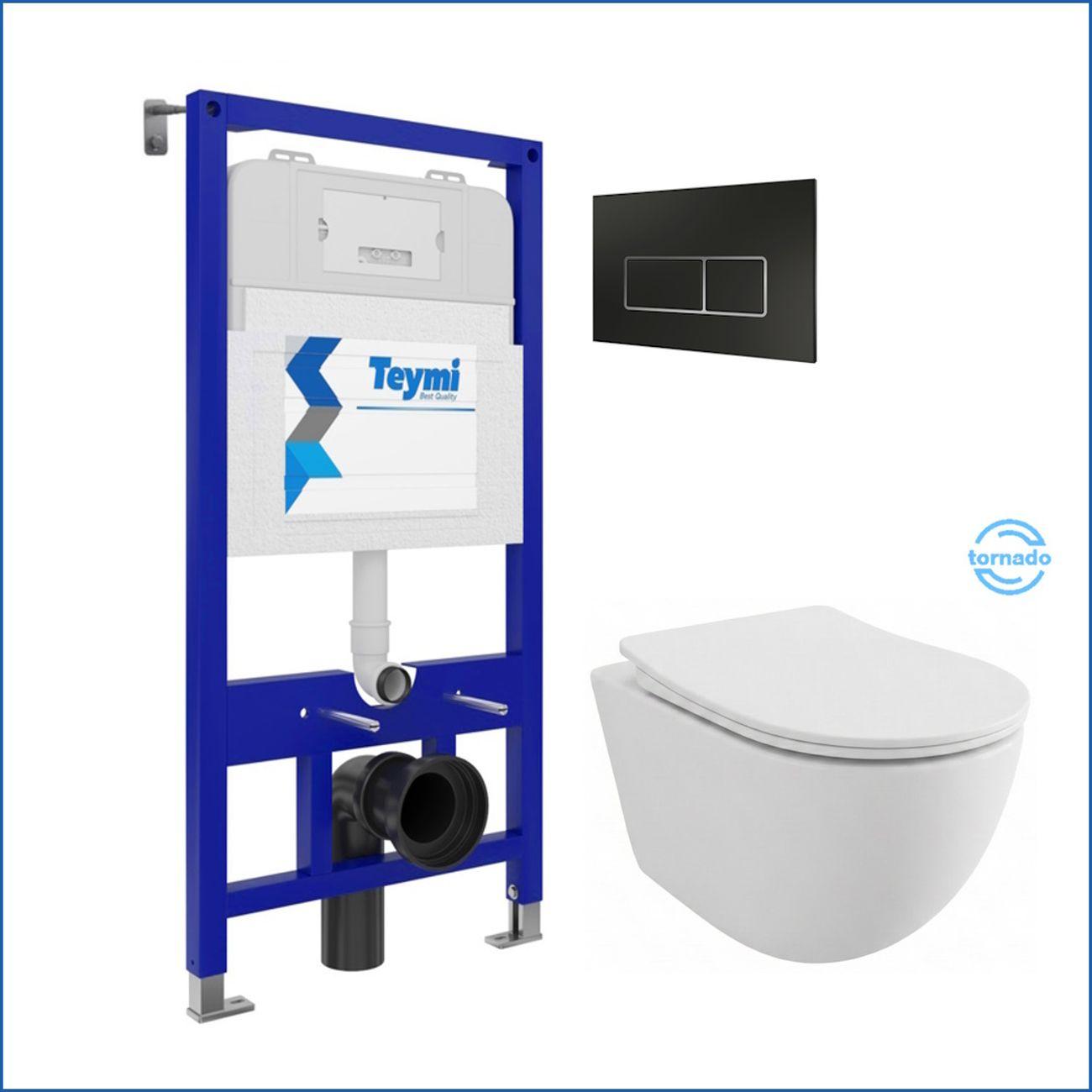 Комплекты для монтажа унитаза Teymi Lina PP Vortex кнопка черная / хром F16452