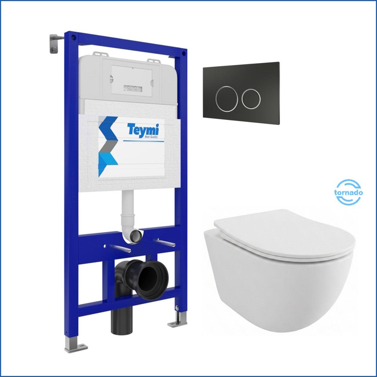 Комплекты для монтажа унитаза Teymi Lina PP Vortex кнопка черная / хром F16458