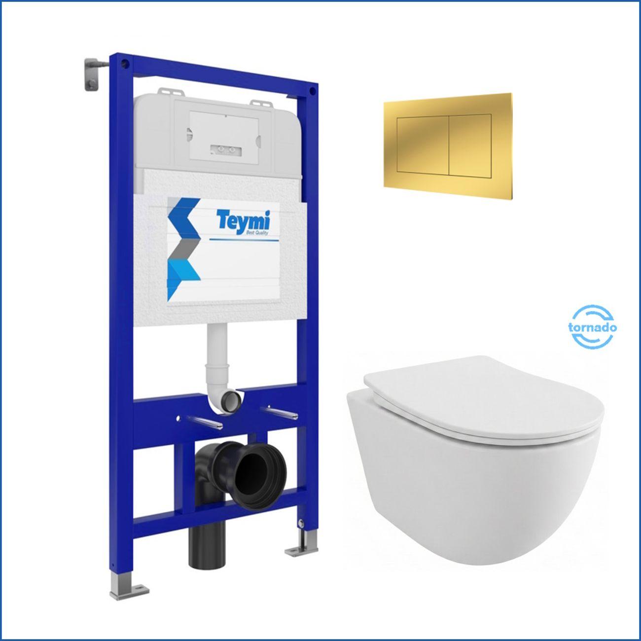 Комплекты для монтажа унитаза Teymi Lina PP Vortex кнопка золото F16470