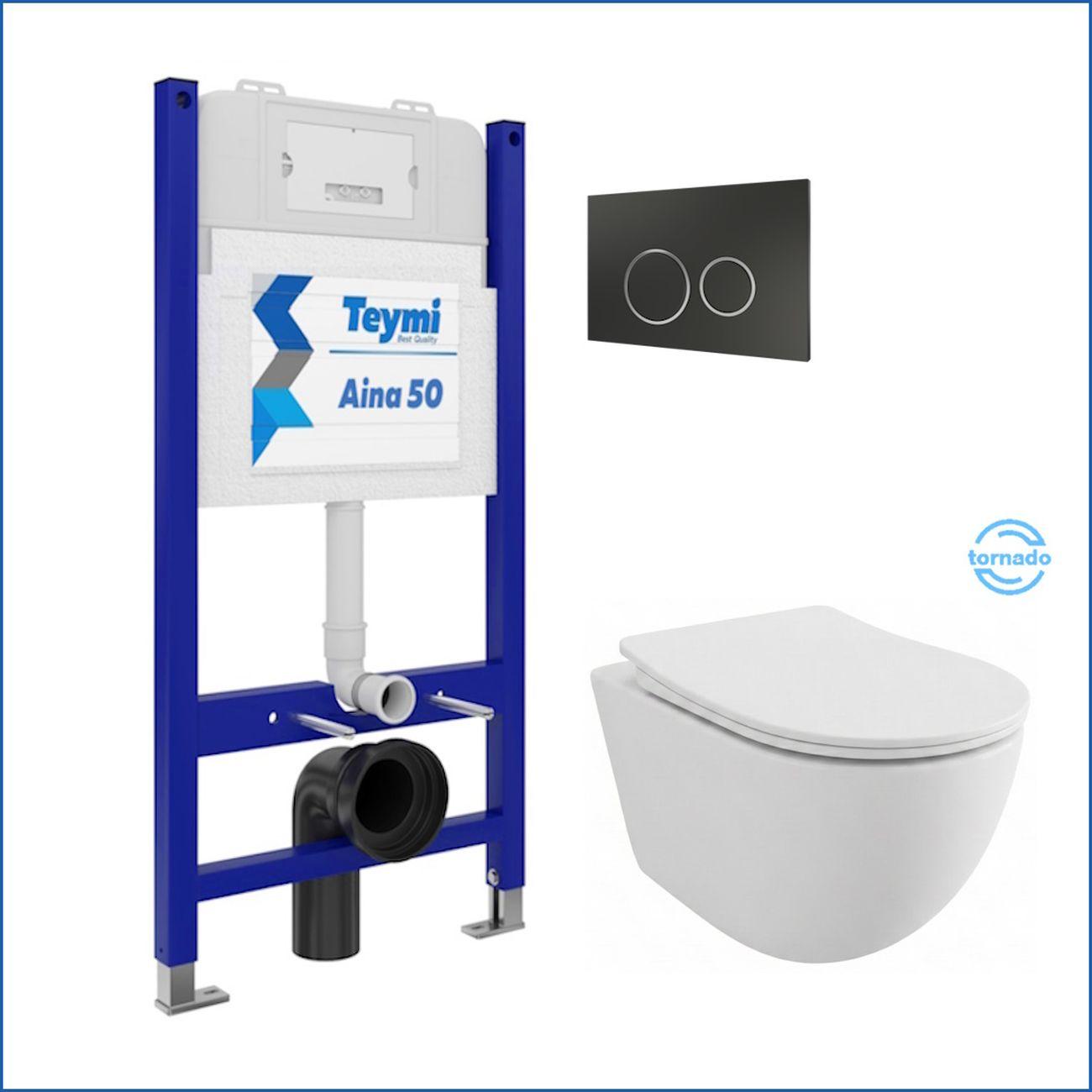 Комплекты для монтажа унитаза Teymi Lina PP Vortex кнопка черная / хром F16482