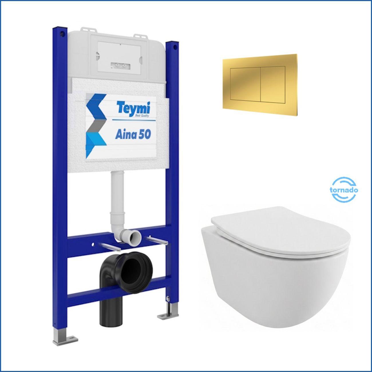 Комплекты для монтажа унитаза Teymi Lina PP Vortex кнопка золото F16494