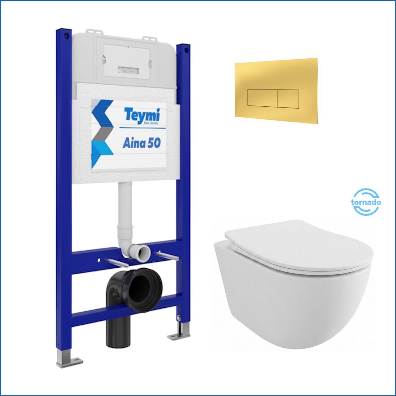 Комплекты для монтажа унитаза Teymi Lina PP Vortex кнопка золото F16495