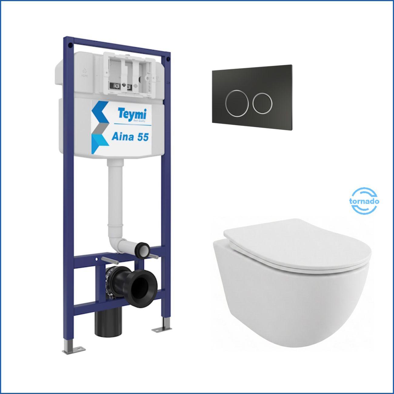 Комплекты для монтажа унитаза Teymi Lina PP Vortex кнопка черная / хром F16506